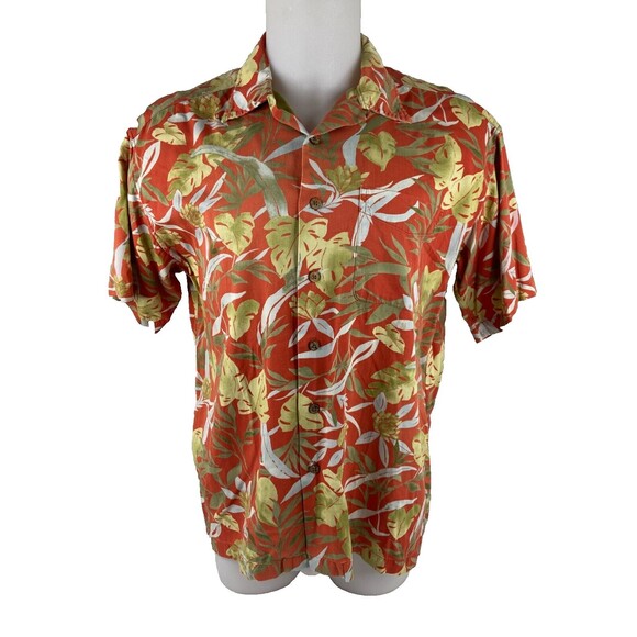 L.L. Bean Other - L L Bean Men Medium Tropical Shirt Burnt Orange Floral Palm Casual Beach